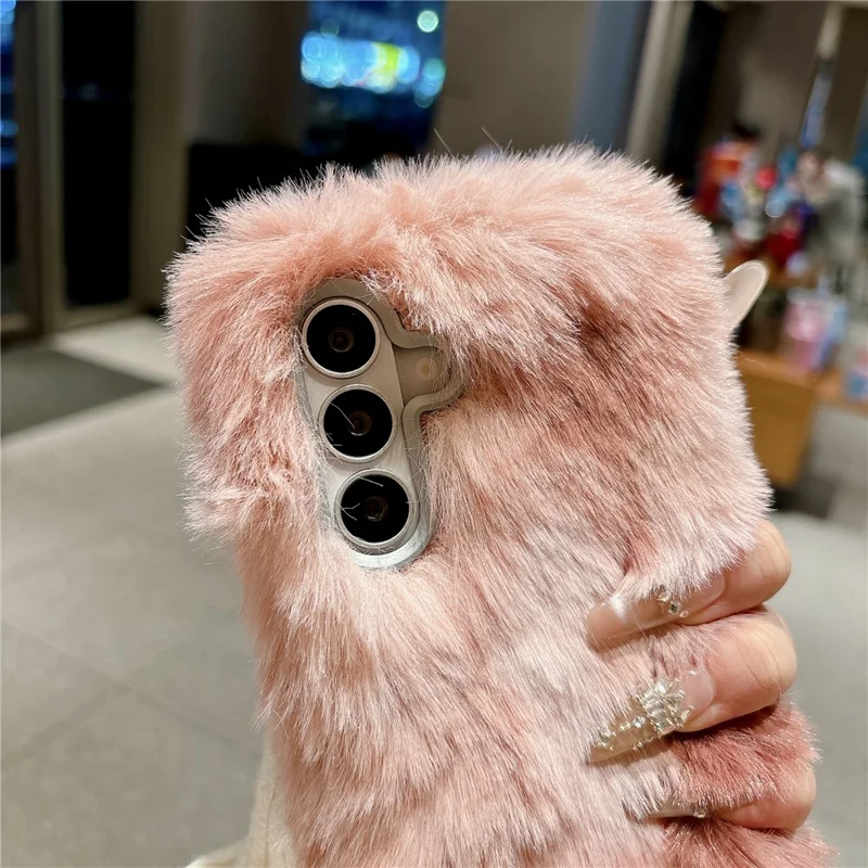 For Samsung Galaxy S26 Case 2cm Long Plush Fluffy Soft TPU Phone Cover - Brown