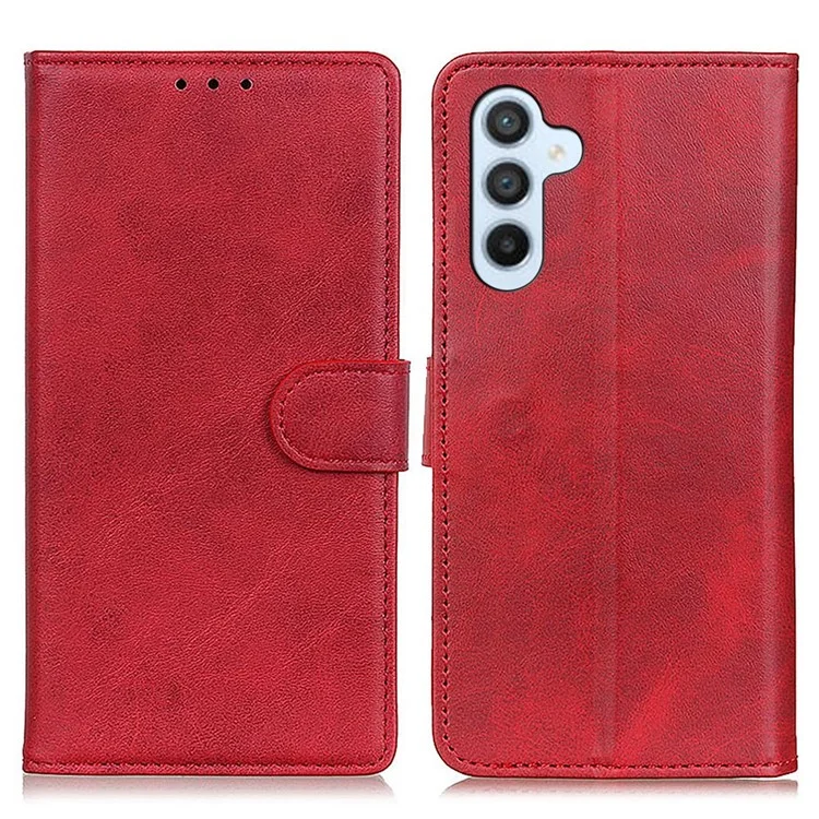 Étui de téléphone portable anti-chute à rabat pour Samsung Galaxy A54 5G Texture en cuir de vache Résistant à l'usure Étui de téléphone en cuir PU avec support - Rouge