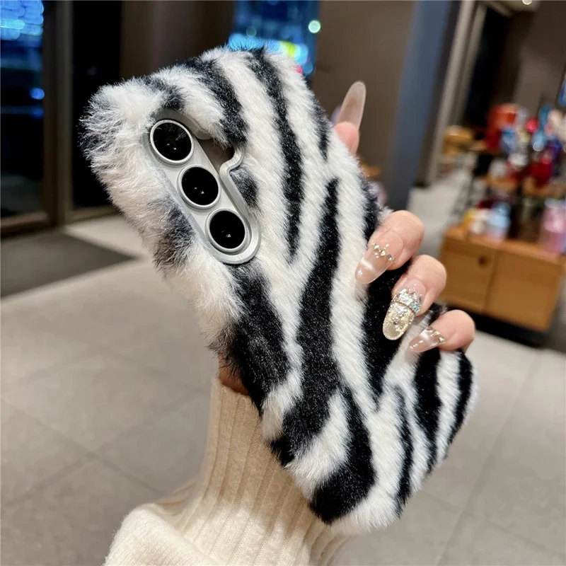 For Samsung Galaxy A17 5G / A17 4G Case Zebra Pattern Soft Plush Fluffy TPU Phone Cover - White