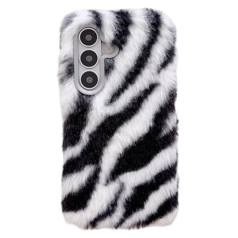 For Samsung Galaxy A37 5G Case Zebra Pattern Soft Plush Fluffy TPU Phone Cover - White