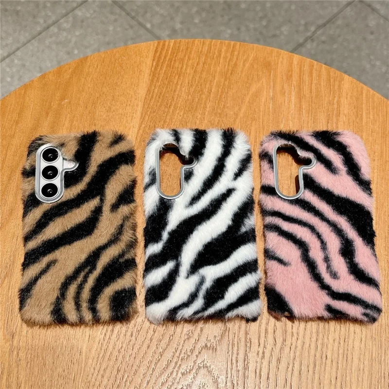 For Samsung Galaxy A57 5G Case Zebra Pattern Soft Plush Fluffy TPU Phone Cover - White