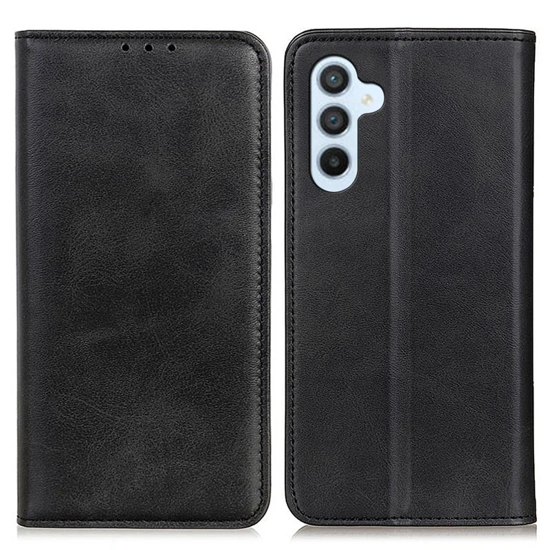 Cowhide Texture Phone Cover For Samsung Galaxy A54 5G, Split Leather + TPU Magnetic Auto Closing Scratch-resistant Phone Case Stand Wallet - Black