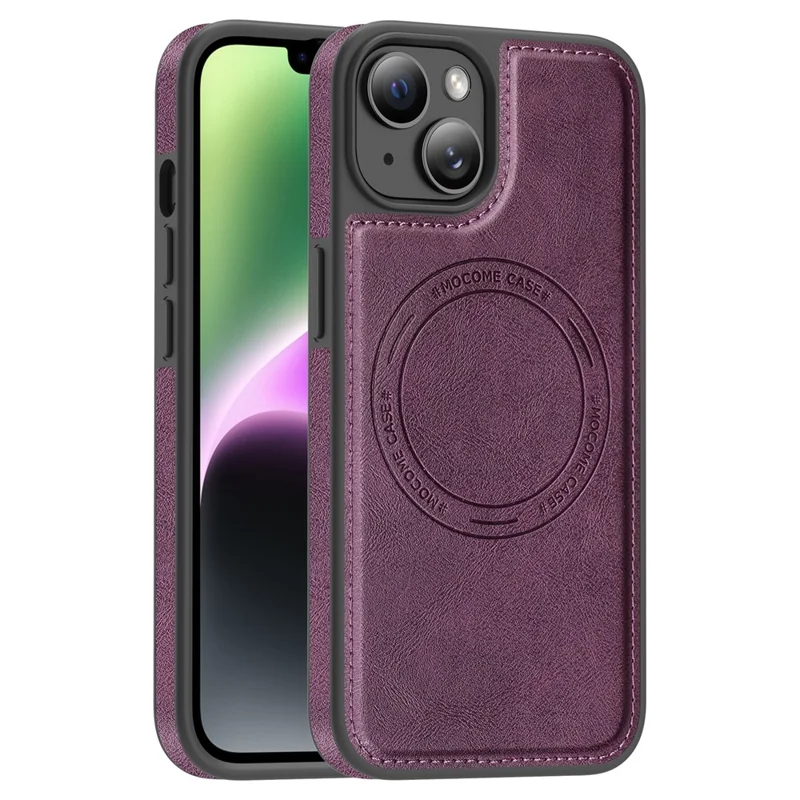 For iPhone 13  /  14 Case Compatible with MagSafe Leather Back Phone Cover - Dark Purple