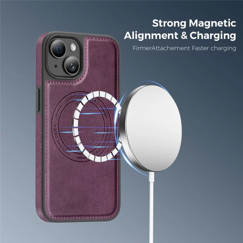 For iPhone 13  /  14 Case Compatible with MagSafe Leather Back Phone Cover - Dark Purple