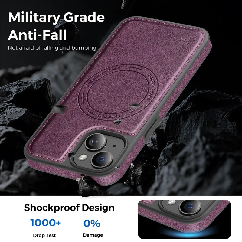 For iPhone 13  /  14 Case Compatible with MagSafe Leather Back Phone Cover - Dark Purple