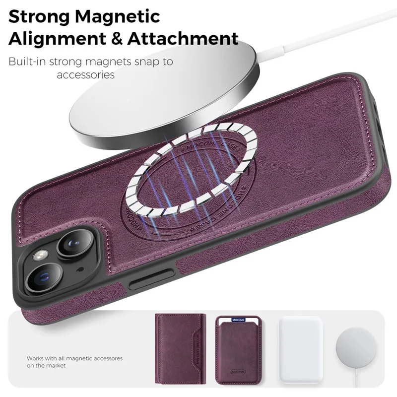 For iPhone 13  /  14 Case Compatible with MagSafe Leather Back Phone Cover - Dark Purple