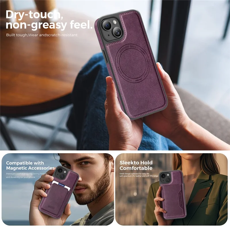 For iPhone 13  /  14 Case Compatible with MagSafe Leather Back Phone Cover - Dark Purple