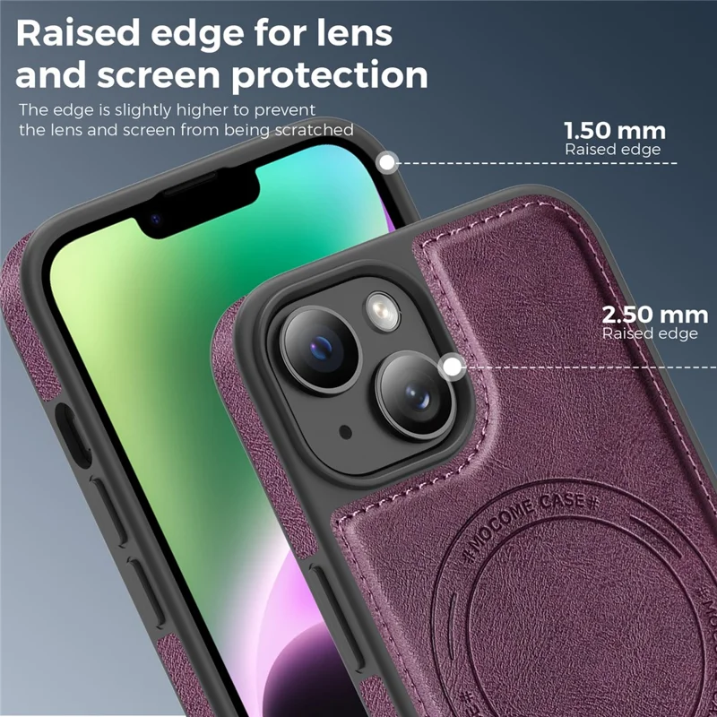 For iPhone 13  /  14 Case Compatible with MagSafe Leather Back Phone Cover - Dark Purple