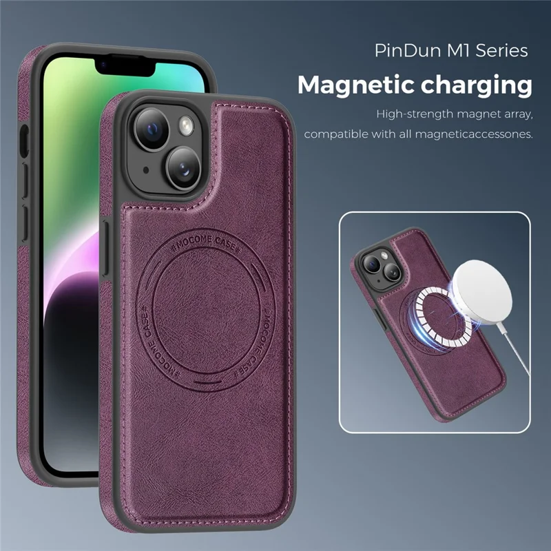 For iPhone 13  /  14 Case Compatible with MagSafe Leather Back Phone Cover - Dark Purple