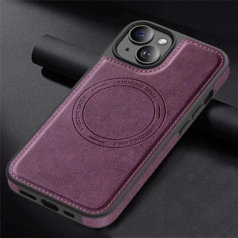 For iPhone 13  /  14 Case Compatible with MagSafe Leather Back Phone Cover - Dark Purple