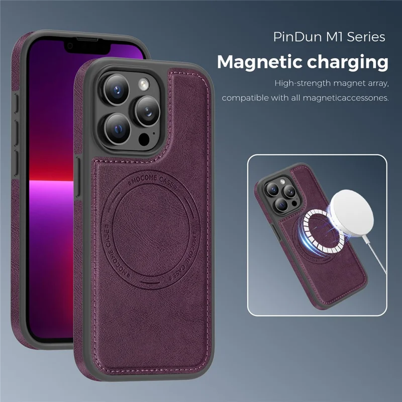 Capa para iPhone 13 Pro Compatível com MagSafe, Capa Traseira em Pele - Roxo Escuro