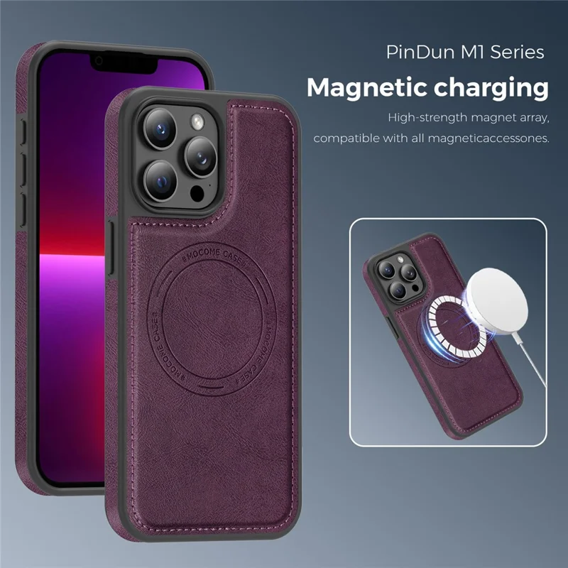 Capa para iPhone 13 Pro Max Compatível com MagSafe, Capa Traseira em Pele - Roxo Escuro