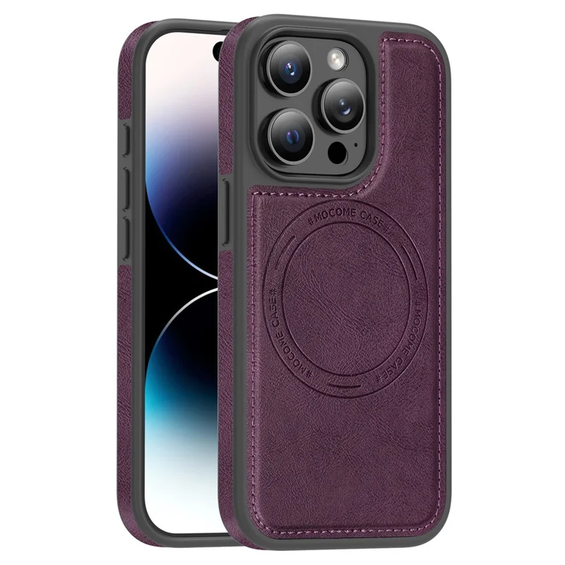 For iPhone 14 Pro Case Compatible with MagSafe Leather Back Phone Cover - Dark Purple