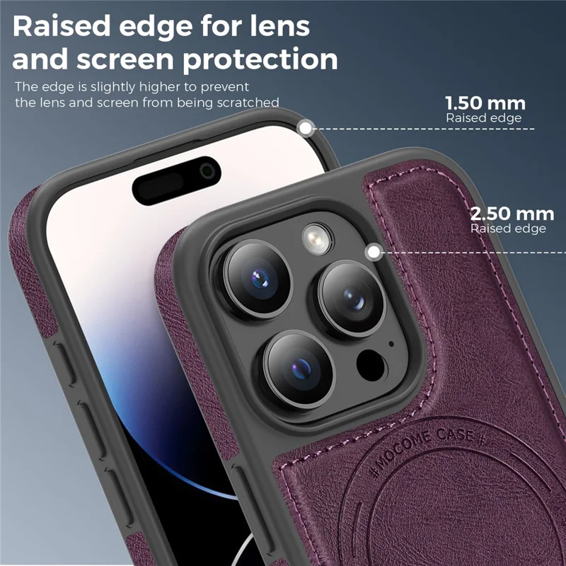 For iPhone 14 Pro Case Compatible with MagSafe Leather Back Phone Cover - Dark Purple