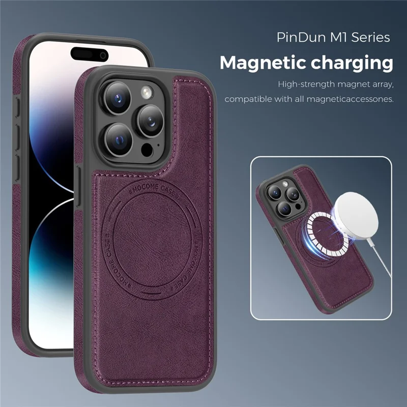 For iPhone 14 Pro Case Compatible with MagSafe Leather Back Phone Cover - Dark Purple
