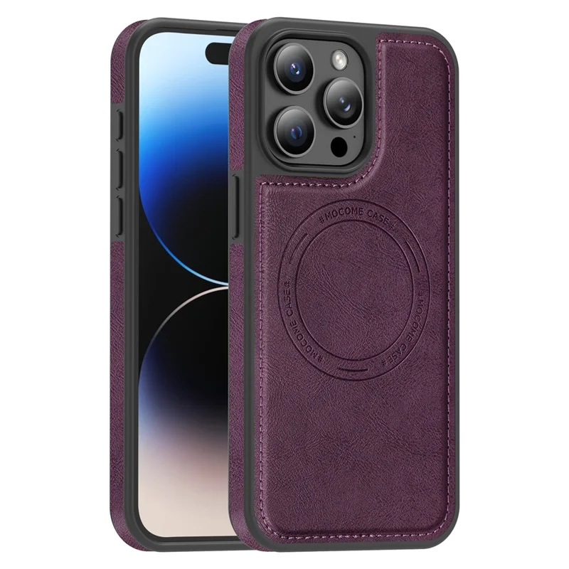 For iPhone 14 Pro Max Case Compatible with MagSafe Leather Back Phone Cover - Dark Purple
