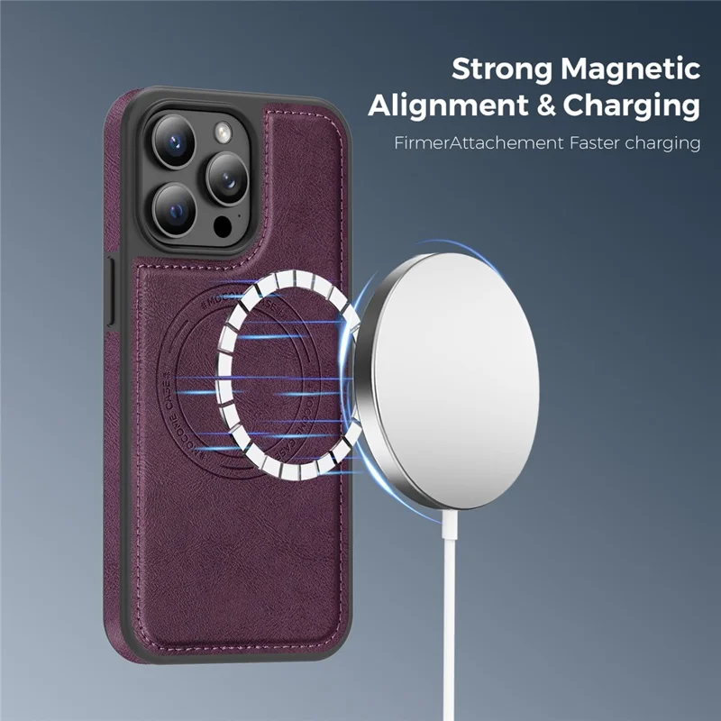 For iPhone 14 Pro Max Case Compatible with MagSafe Leather Back Phone Cover - Dark Purple