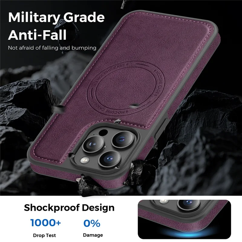 For iPhone 14 Pro Max Case Compatible with MagSafe Leather Back Phone Cover - Dark Purple
