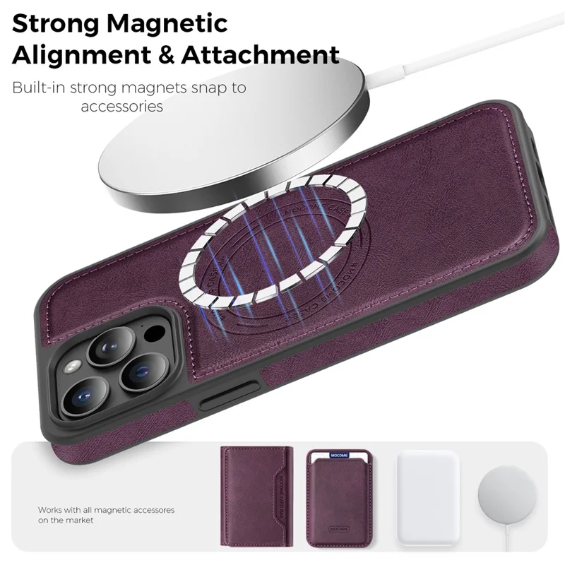 For iPhone 14 Pro Max Case Compatible with MagSafe Leather Back Phone Cover - Dark Purple