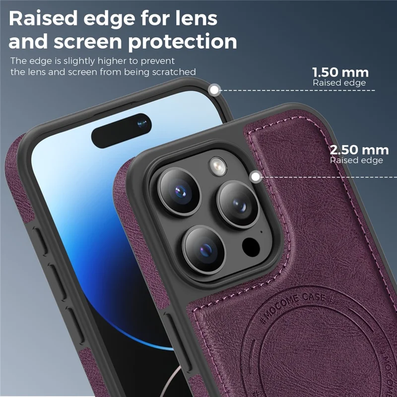 For iPhone 14 Pro Max Case Compatible with MagSafe Leather Back Phone Cover - Dark Purple