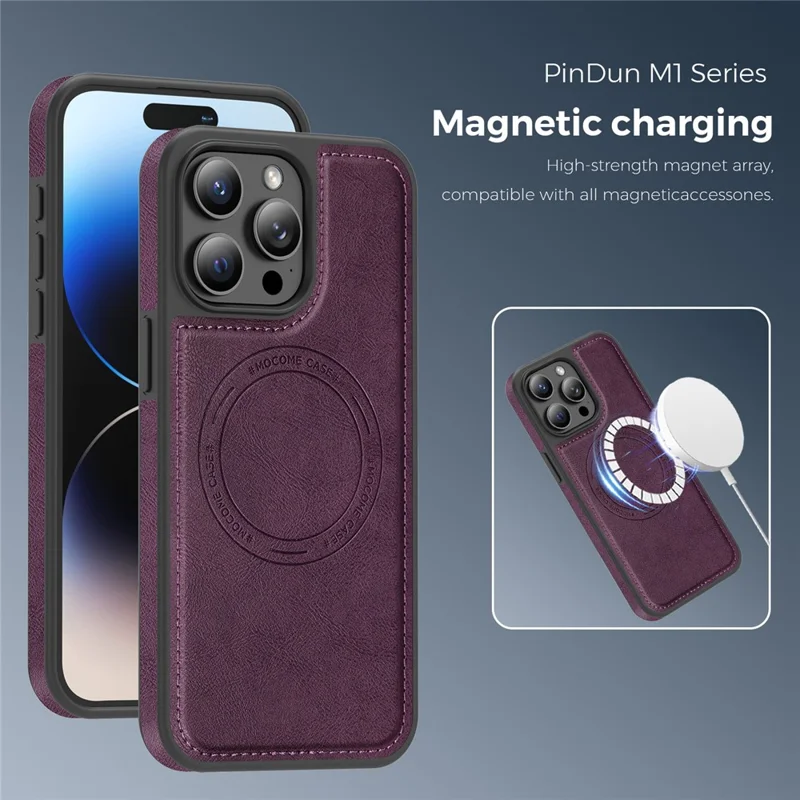 For iPhone 14 Pro Max Case Compatible with MagSafe Leather Back Phone Cover - Dark Purple