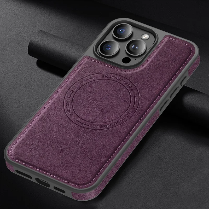 For iPhone 14 Pro Max Case Compatible with MagSafe Leather Back Phone Cover - Dark Purple