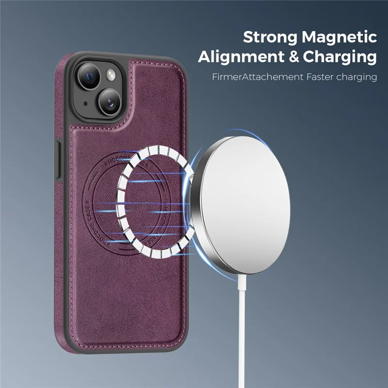 For iPhone 15 Plus Case Compatible with MagSafe Leather Back Phone Cover - Dark Purple