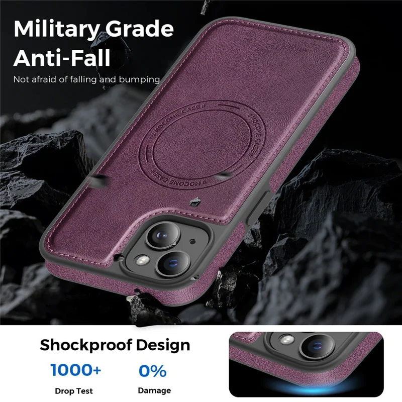 For iPhone 15 Plus Case Compatible with MagSafe Leather Back Phone Cover - Dark Purple