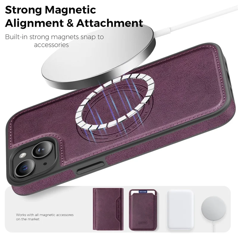 For iPhone 15 Plus Case Compatible with MagSafe Leather Back Phone Cover - Dark Purple
