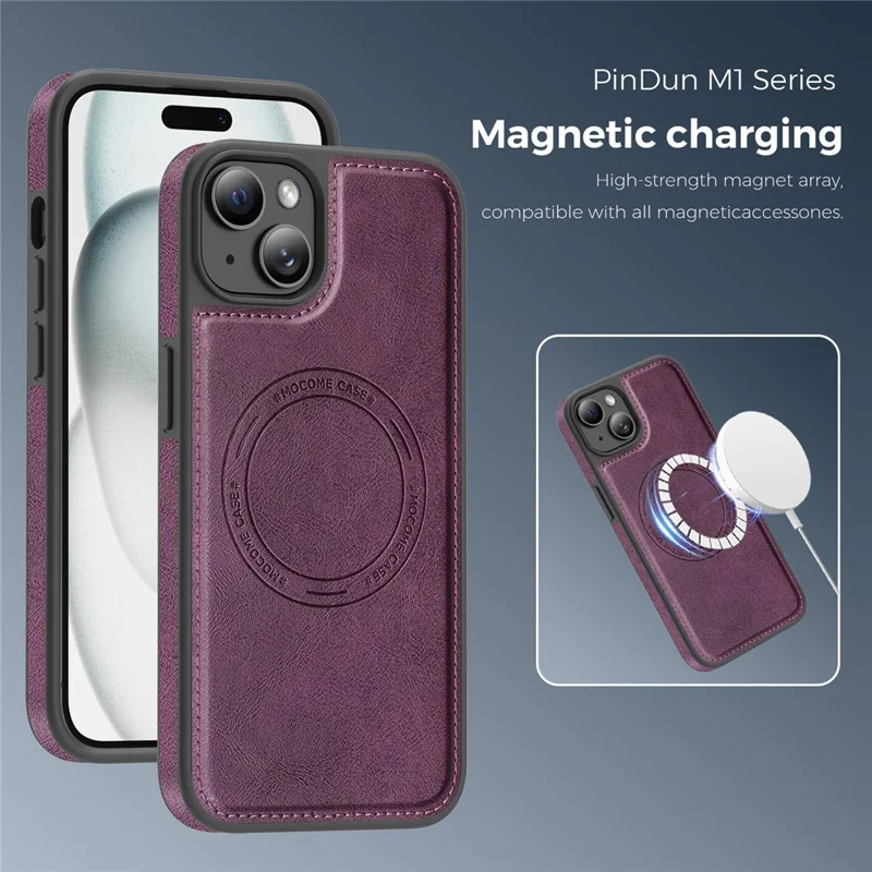 For iPhone 15 Plus Case Compatible with MagSafe Leather Back Phone Cover - Dark Purple