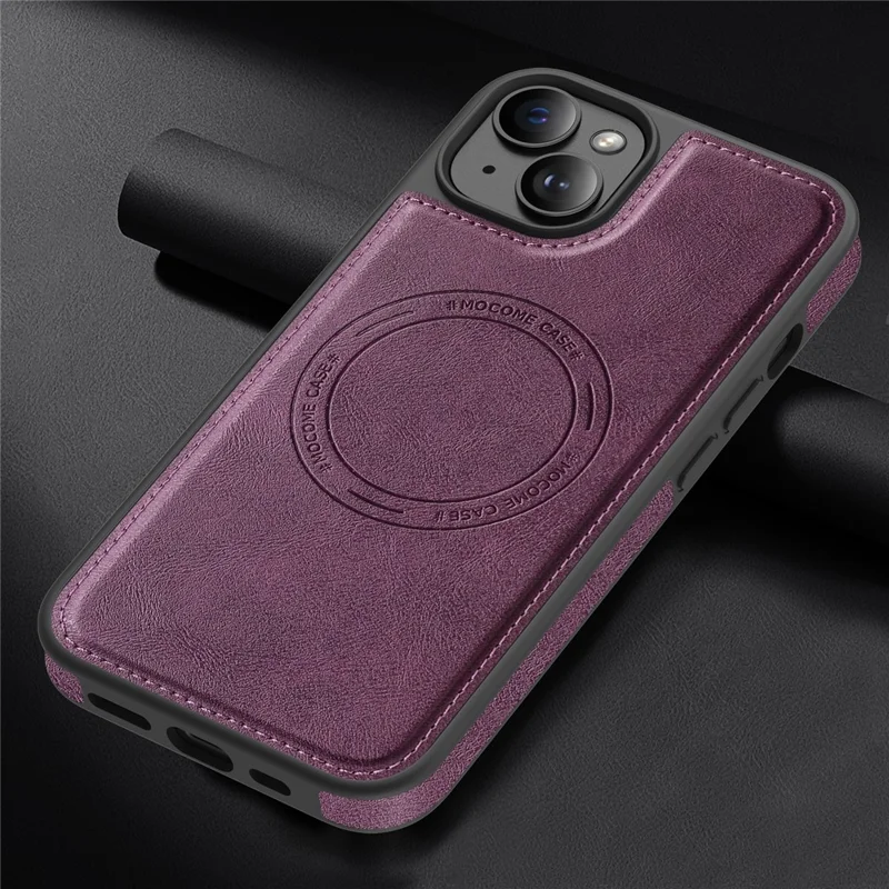 For iPhone 15 Plus Case Compatible with MagSafe Leather Back Phone Cover - Dark Purple
