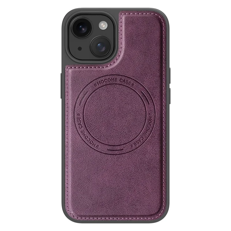 Funda para iPhone 15 compatible con MagSafe, funda de cuero trasera - Morado oscuro
