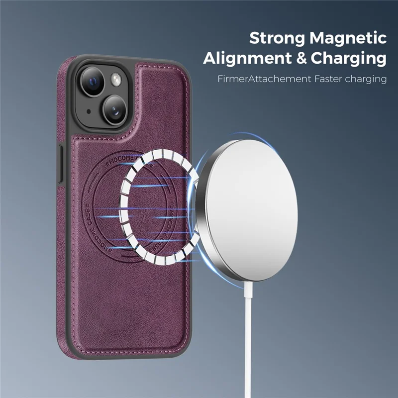 Funda para iPhone 15 compatible con MagSafe, funda de cuero trasera - Morado oscuro