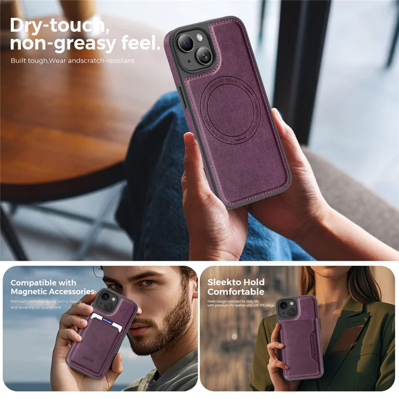 Funda para iPhone 15 compatible con MagSafe, funda de cuero trasera - Morado oscuro