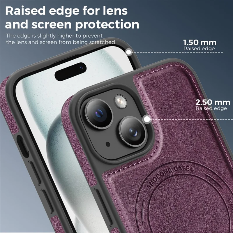 Funda para iPhone 15 compatible con MagSafe, funda de cuero trasera - Morado oscuro