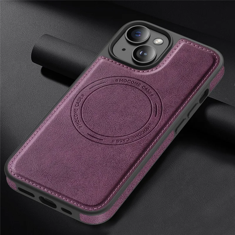 Funda para iPhone 15 compatible con MagSafe, funda de cuero trasera - Morado oscuro