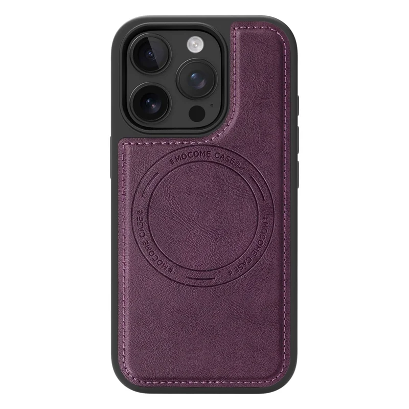 Coque pour iPhone 15 Pro compatible MagSafe avec dos en cuir - Violet foncé