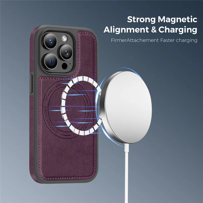 Coque pour iPhone 15 Pro compatible MagSafe avec dos en cuir - Violet foncé