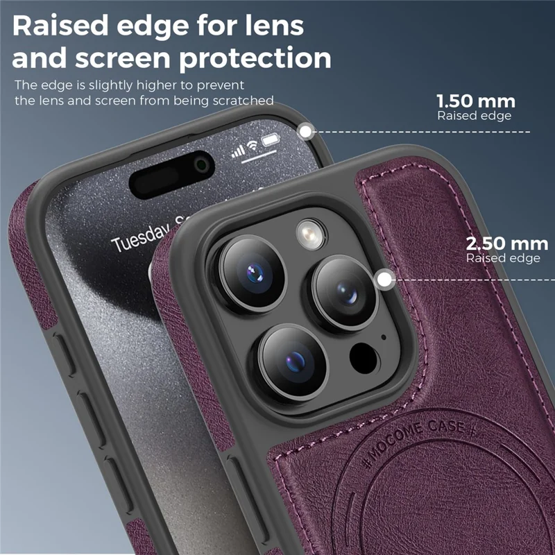 Coque pour iPhone 15 Pro compatible MagSafe avec dos en cuir - Violet foncé