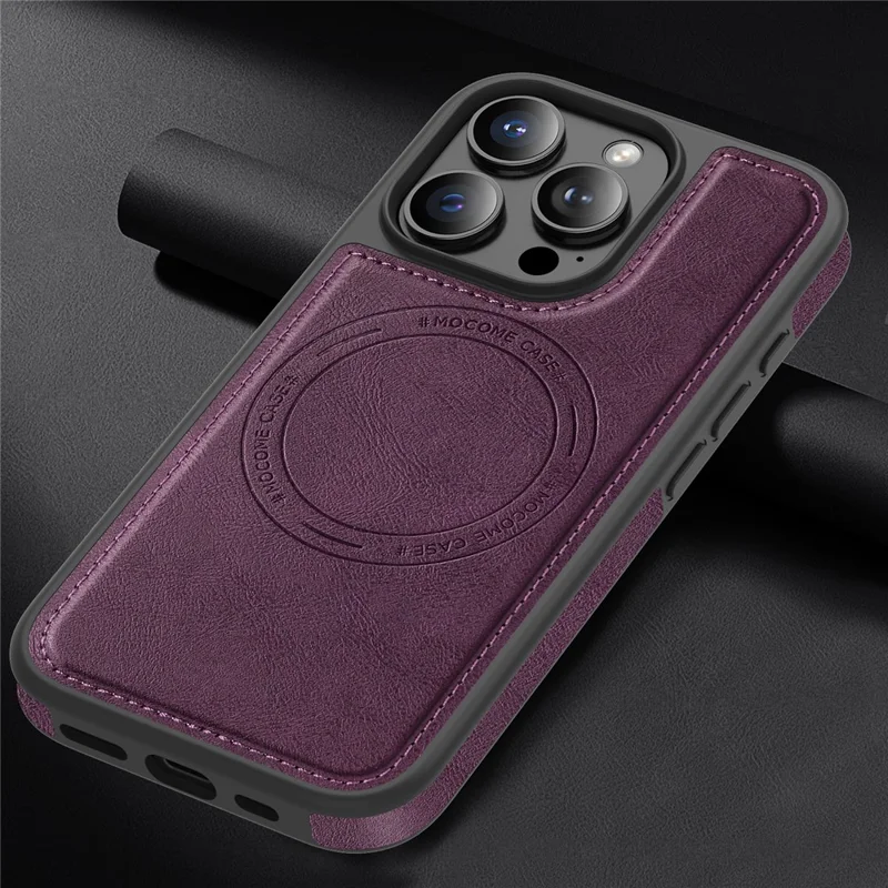 Coque pour iPhone 15 Pro compatible MagSafe avec dos en cuir - Violet foncé