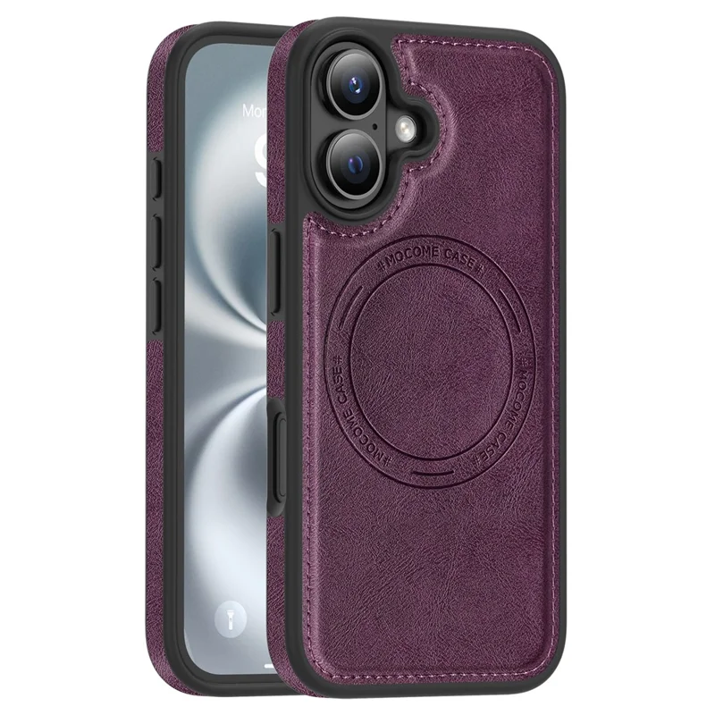 Funda para iPhone 16 compatible con MagSafe, funda de cuero trasera - Morado oscuro