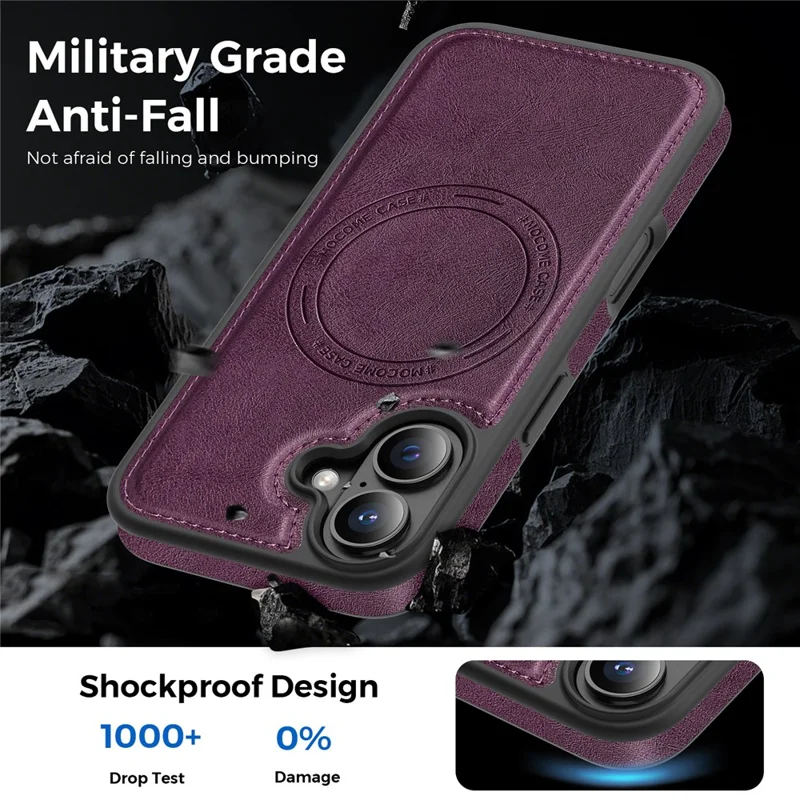 Funda para iPhone 16 compatible con MagSafe, funda de cuero trasera - Morado oscuro