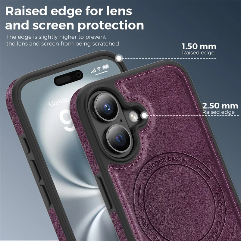 Funda para iPhone 16 compatible con MagSafe, funda de cuero trasera - Morado oscuro