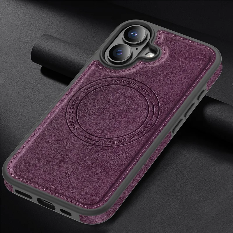 Funda para iPhone 16 compatible con MagSafe, funda de cuero trasera - Morado oscuro