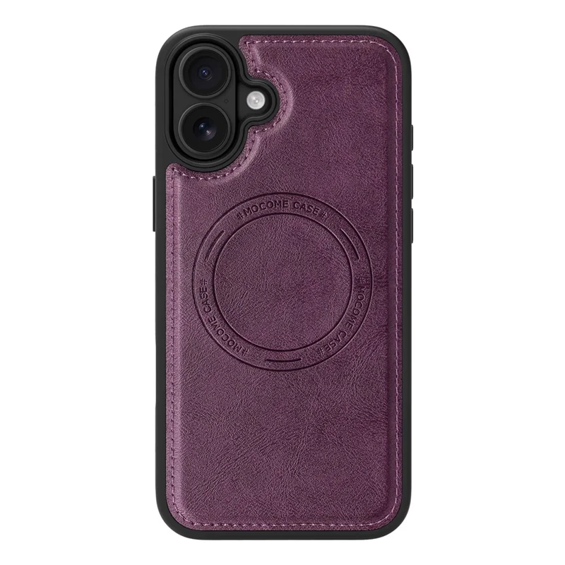 Funda para iPhone 16 Plus compatible con MagSafe, funda de cuero con parte trasera de cuero PU - Morado oscuro