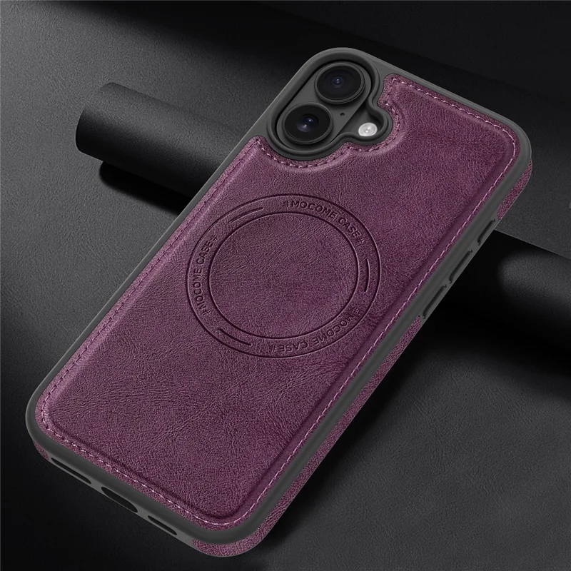 Funda para iPhone 16 Plus compatible con MagSafe, funda de cuero con parte trasera de cuero PU - Morado oscuro