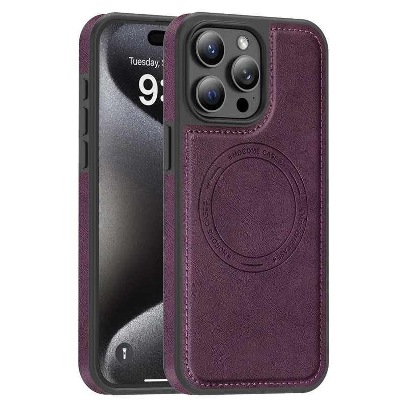 Étui pour iPhone 15 Pro Max compatible avec MagSafe, housse arrière en cuir - Violet foncé