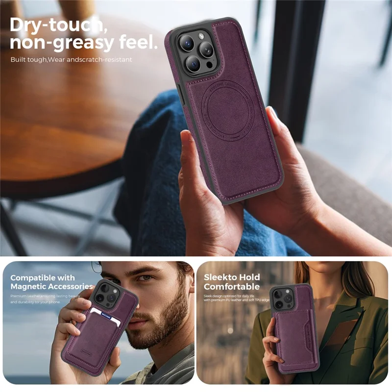 Étui pour iPhone 15 Pro Max compatible avec MagSafe, housse arrière en cuir - Violet foncé