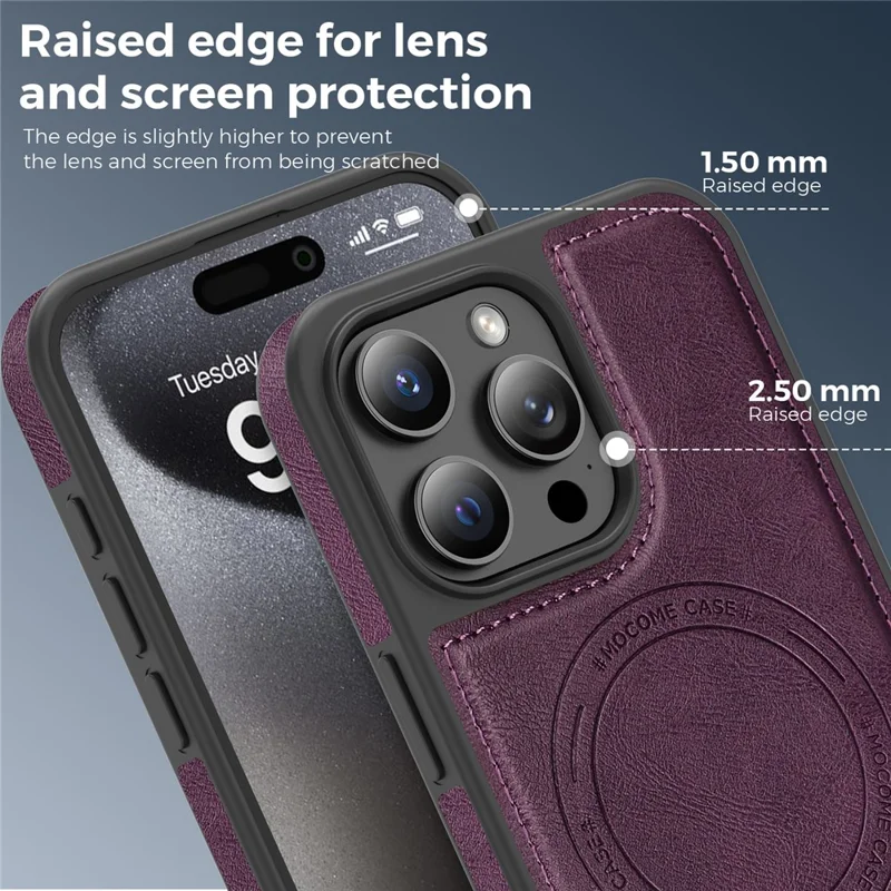 Étui pour iPhone 15 Pro Max compatible avec MagSafe, housse arrière en cuir - Violet foncé