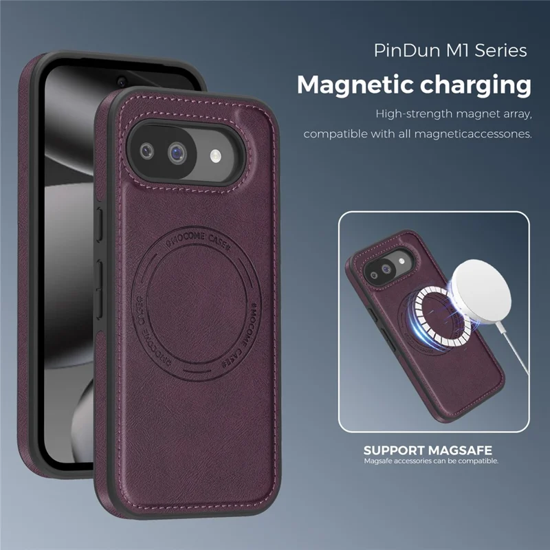 For Google Pixel 10a Magnetic Phone Case Leather Back Phone Cover - Dark Purple